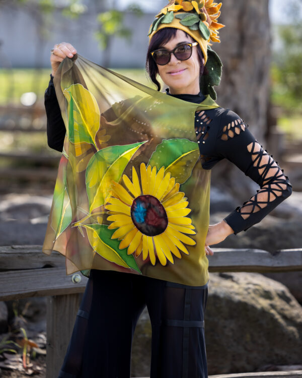 Sunflower hand painted mini vest and felt hat